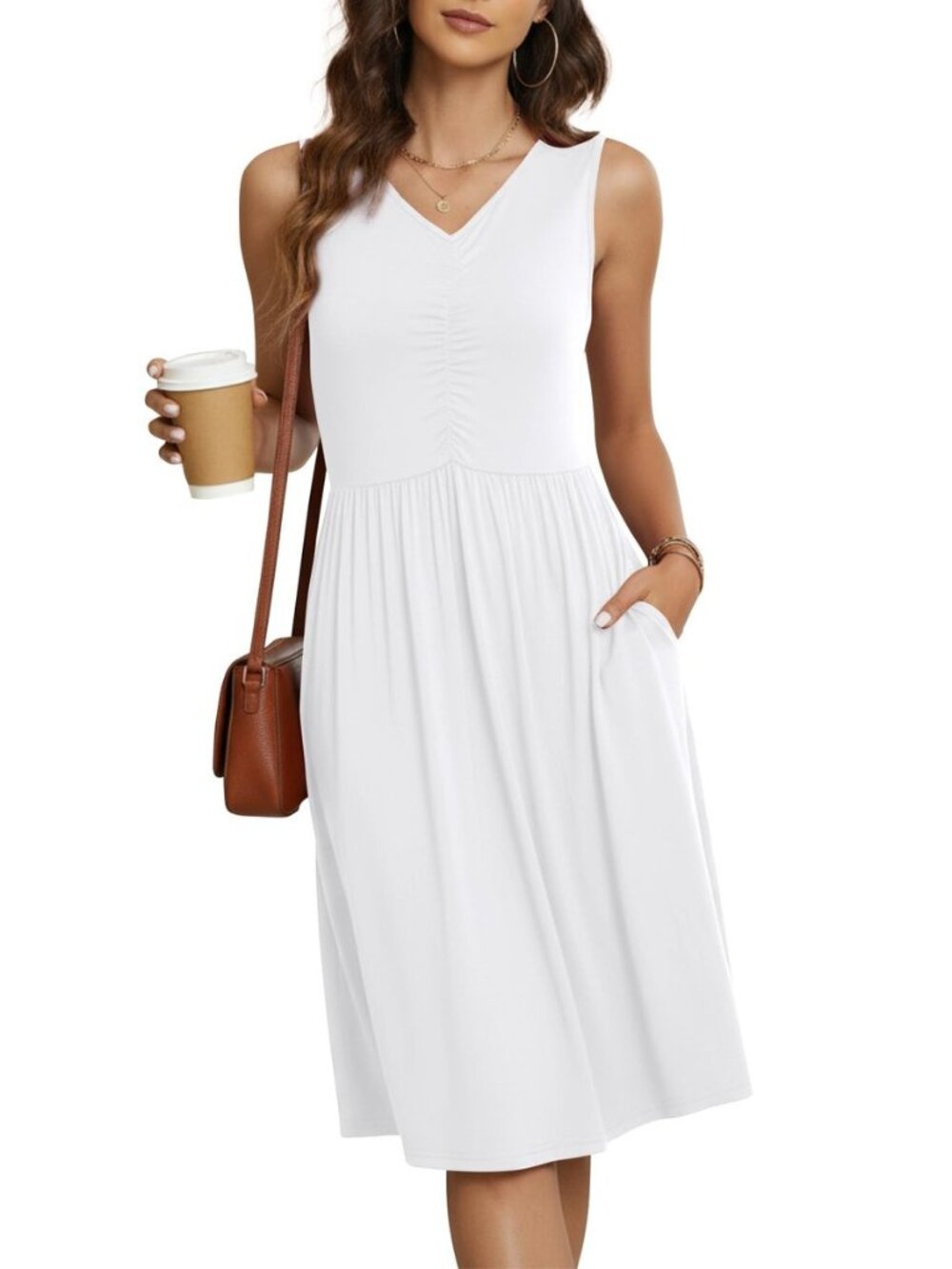 Sleeveless Dress for Women Summer Knee Length Sundress with Pockets